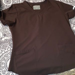 Brown sketchers scrub top